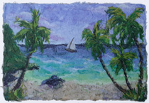 coast, sailboat and palm trees